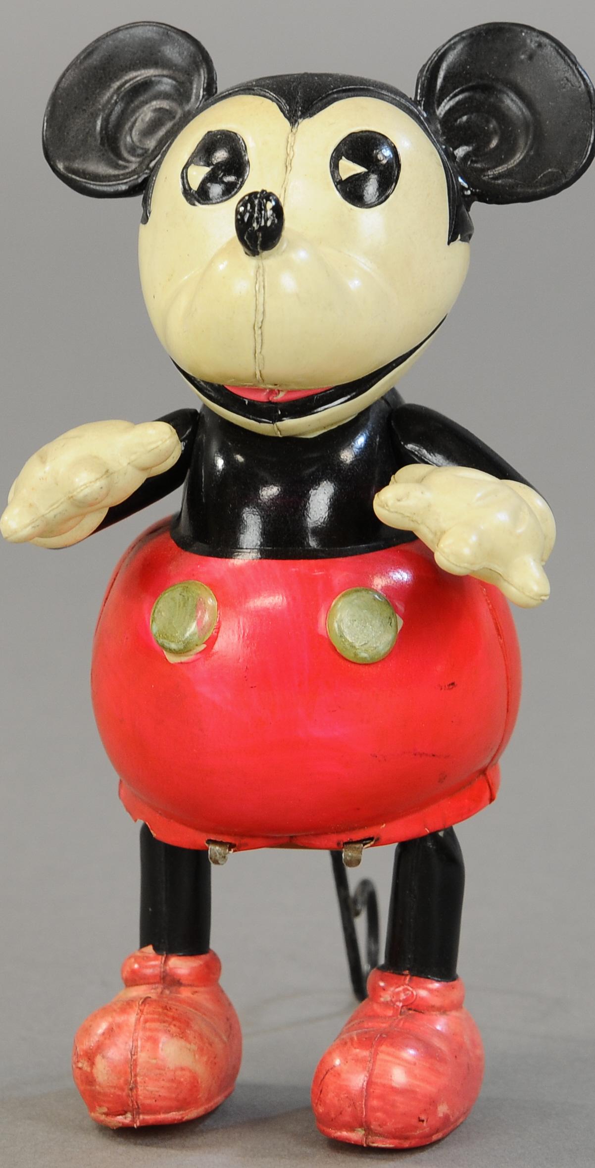 RAMBLING MICKEY MOUSE WALKER: 1622. RAMBLING MICKEY MOUSE WALKER | Concealed wind-up interior motor causes walking/rambling motion. 7.5" | One ear replaced, otherwise (Pristine Cond.) | $600 - $900