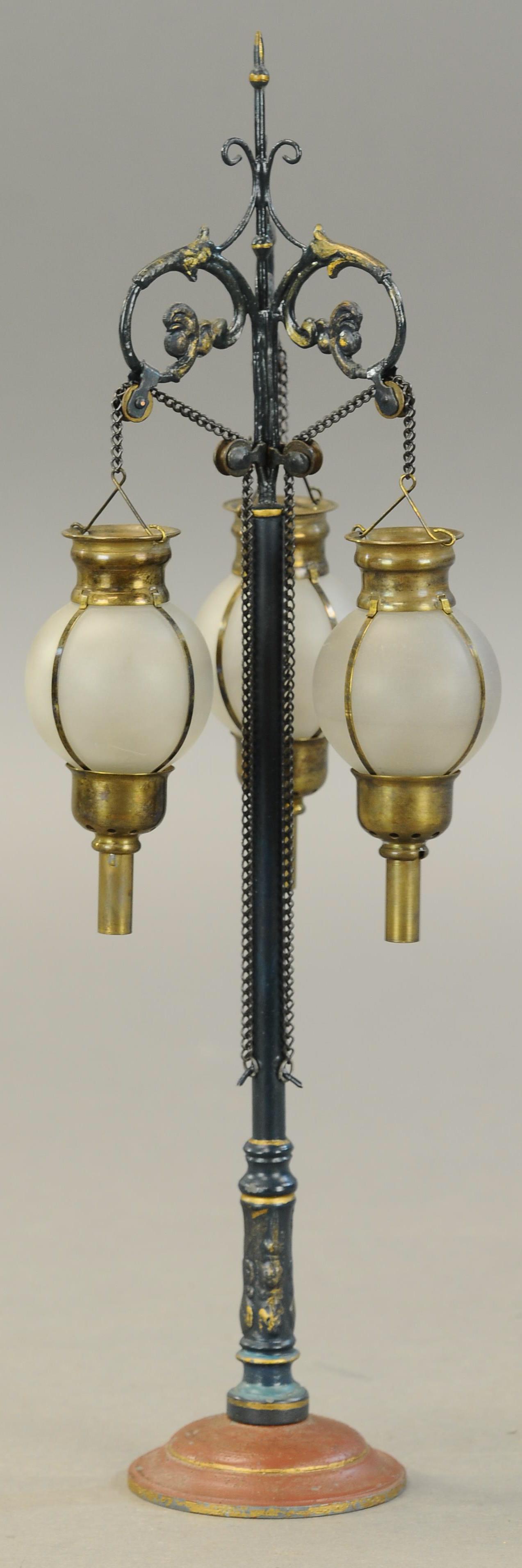 MARKLIN TRIPLE GLOBE LAMP: 2136. MARKLIN TRIPLE GLOBE LAMP | A triple globe lamp is extremely desirable and quite rare, rather than wait for an opportunity to buy one, Sam combined three singles to create his modified triple cr