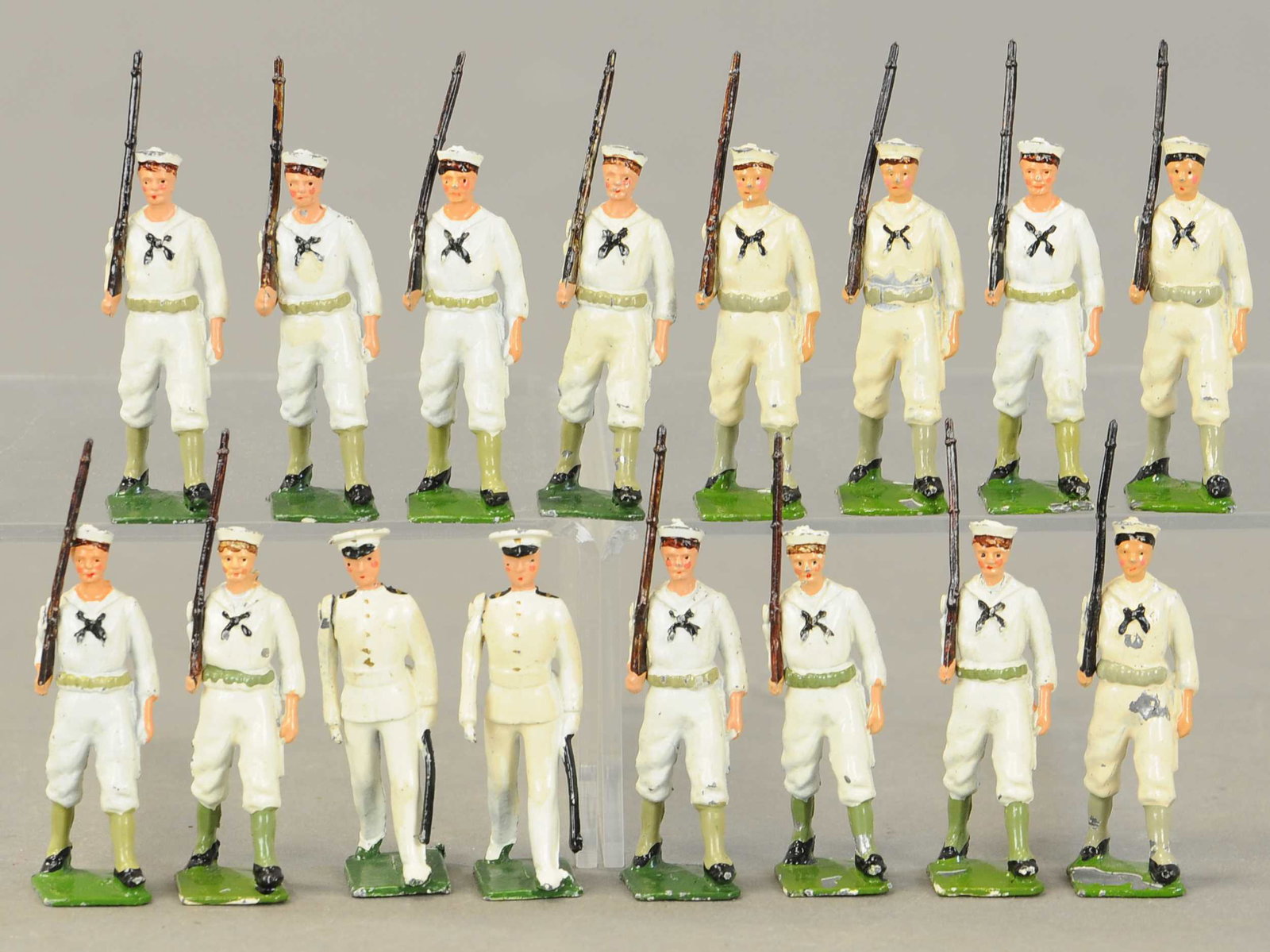 BRITAINS LEAD SAILOR FIGURES: 2155. BRITAINS LEAD SAILOR FIGURES | Figures 2 1/8" h. | Some have minor touch-up, (Very Good Condition) | $200 - $400 | Provenance: Sam Downey Collection.