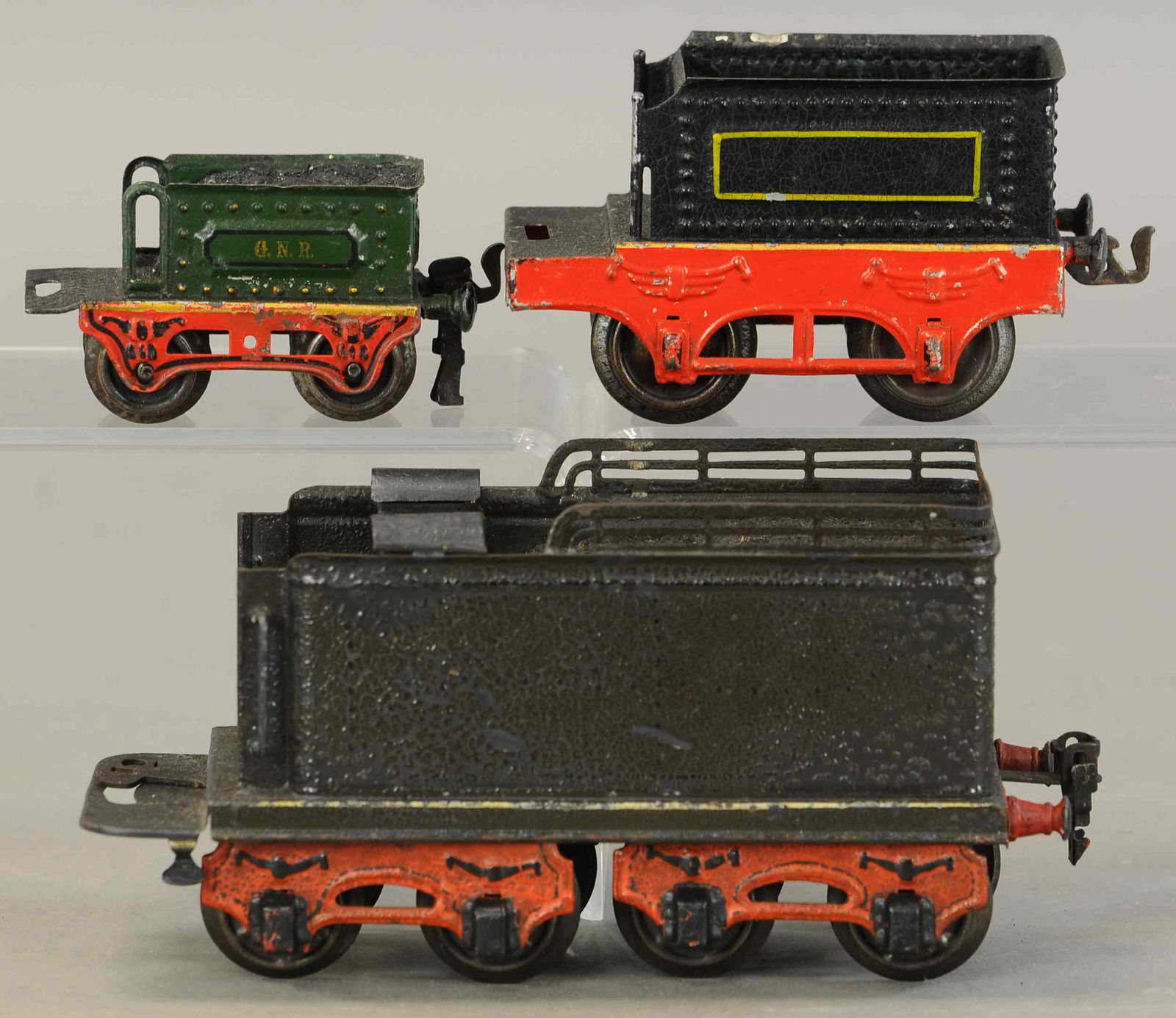 THREE MIXED MARKLIN TENDERS: 2259. THREE MIXED MARKLIN TENDERS | Sold as-is parts lot. 4" - 8.5" l. | (Very Good to Excellent Condition) | $300 - $600 | Provenance: Sam Downey Collection.