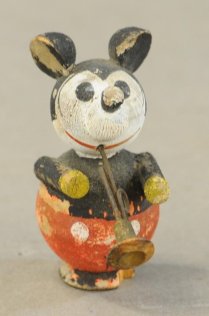 WOODEN MICKEY MOUSE FIGURE: 129. WOODEN MICKEY MOUSE FIGURE | 2" h. | All Original Condition. | $75 - $150