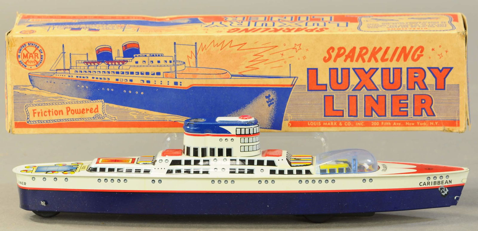BOXED MARX LUXURY LINER SHIP: 152. BOXED MARX LUXURY LINER SHIP | 14" l. | All Original Condition. | $100 - $200