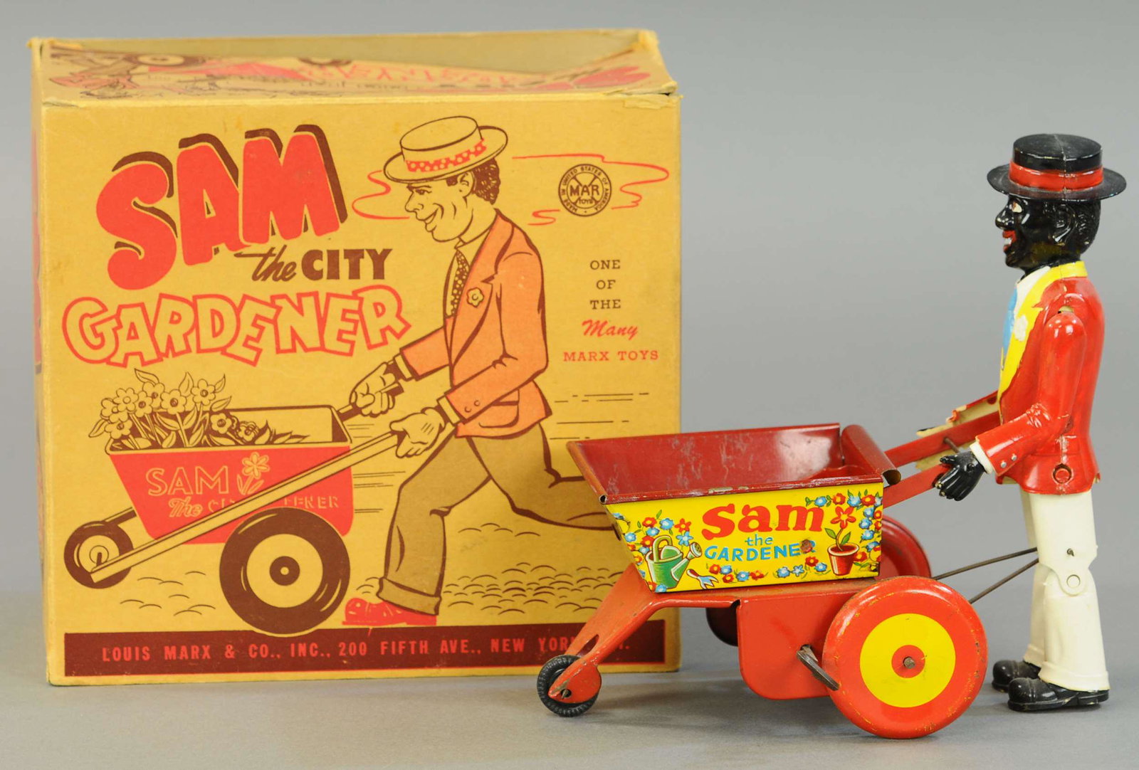 BOXED MARX SAM THE CITY GARDNER: 165. BOXED MARX SAM THE CITY GARDNER | 8" | Head is repaired and repainted. | $150 - $300