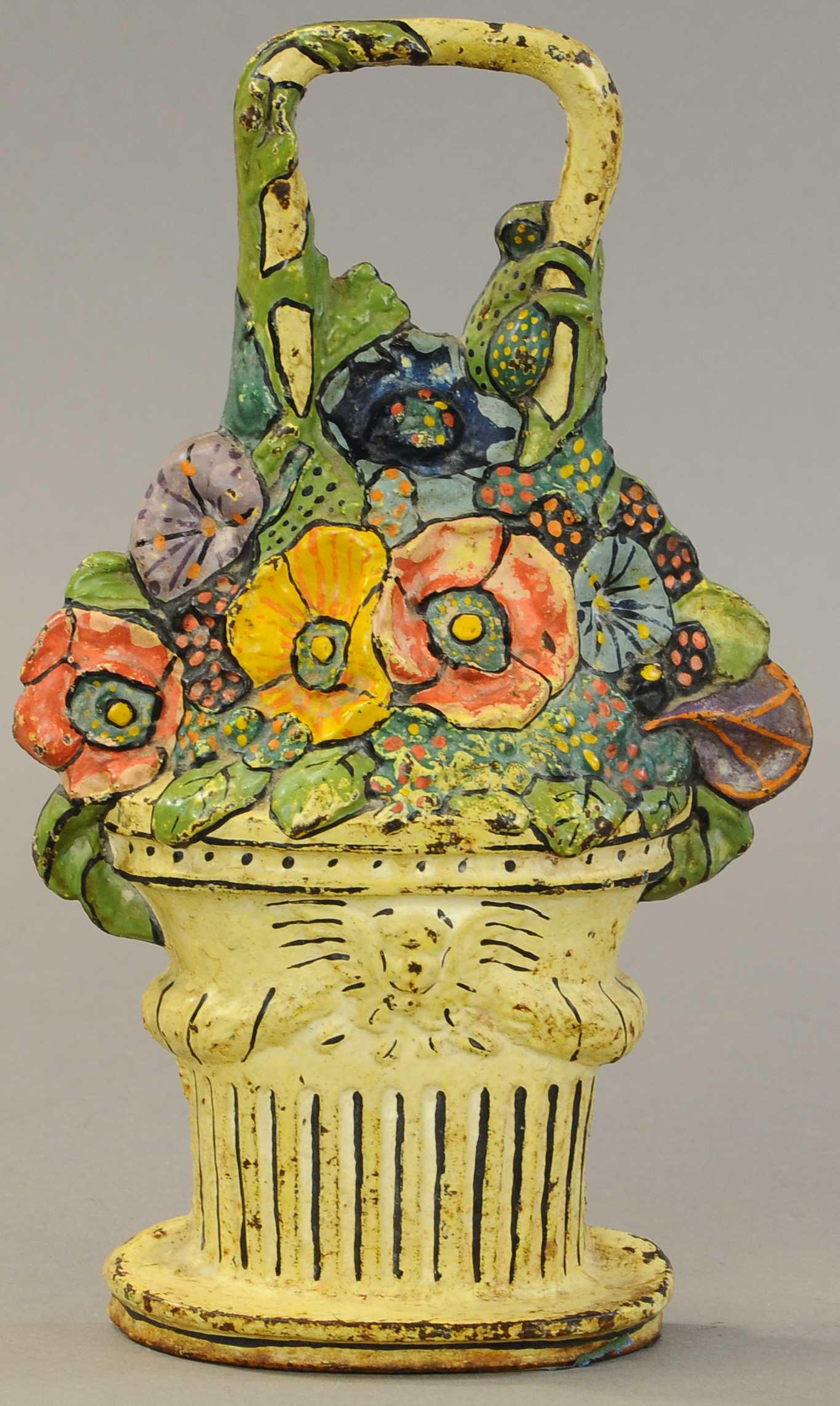 RARE PANSIES IN BASKET W/ ANGEL FACE DOORSTOP: 202. RARE PANSIES IN BASKET W/ ANGEL FACE DOORSTOP | 11.5" h. | All Original Condition. | $200 - $400