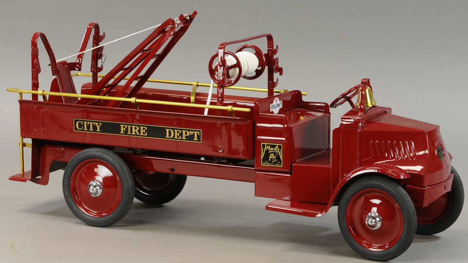 STEELCRAFT MACK CITY FIRE TRUCK: 19. STEELCRAFT MACK CITY FIRE TRUCK | 26" l. | Restored. | $350 - $700