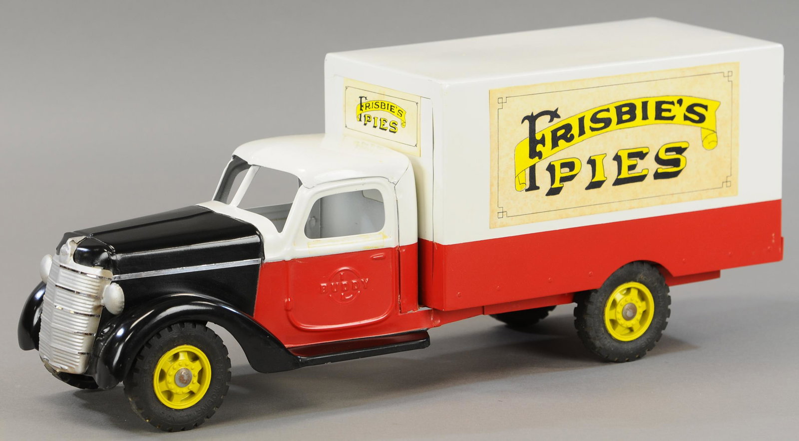 BUDDY L FRISBIES PIES DELIVERY TRUCK: 44. BUDDY L FRISBIES PIES DELIVERY TRUCK | 21" l. | Restored. | $200 - $400
