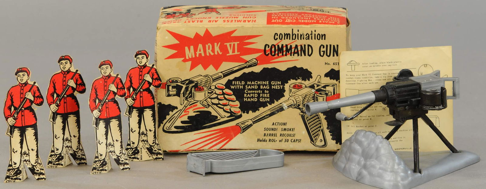 BOXED KILGORE MARK VI GUN SET: 239. BOXED KILGORE MARK VI GUN SET | 7" l. | Box lid is separated at lip, otherwise in All Original Condition. | $150 - $300