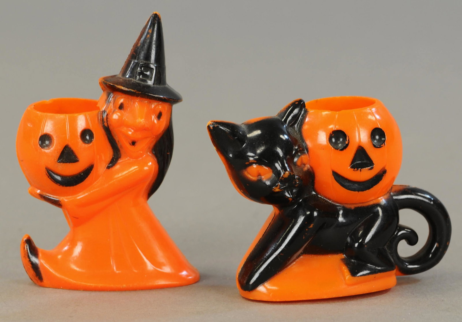 HARD PLASTIC BLACK CAT & WITCH LANTERNS: 401. HARD PLASTIC BLACK CAT & WITCH LANTERNS | 3.5" - 4" h. | (Exc. Cond.) | $50 - $100