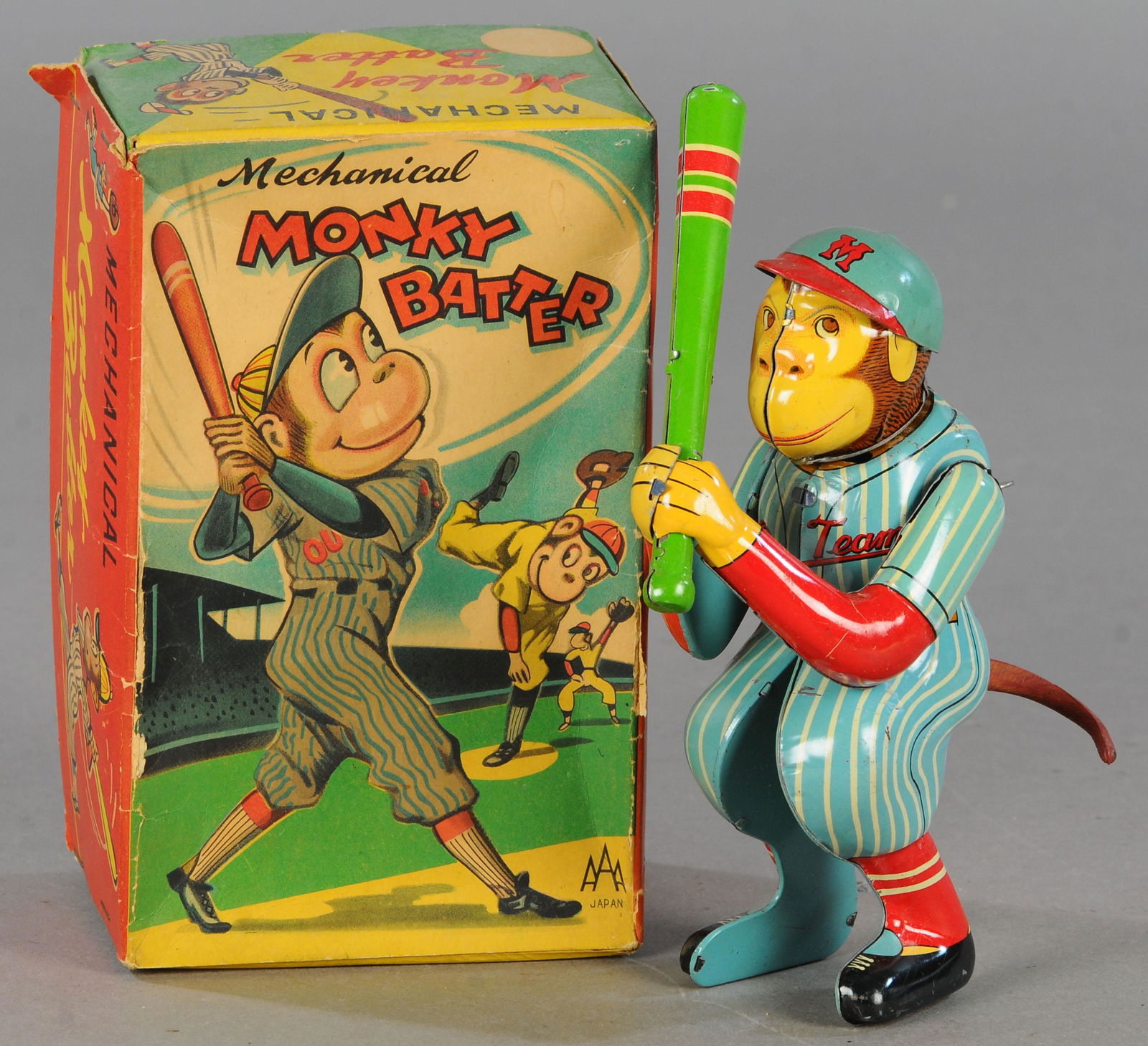 BOXED AAA JAPAN MONKEY BATTER TOY: 76. BOXED AAA JAPAN MONKEY BATTER TOY | 8" h. | All Original Condition. | $200 - $400