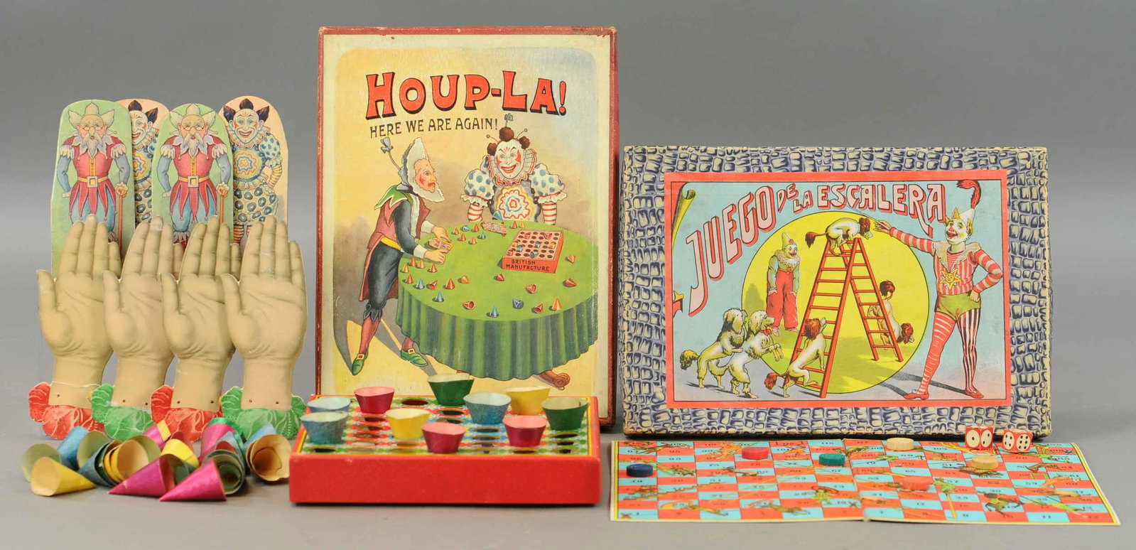 TWO SPANISH CLOWN BOARDGAMES: 162. TWO SPANISH CLOWN BOARDGAMES | 13" h. | All Original Condition. | $100 - $200