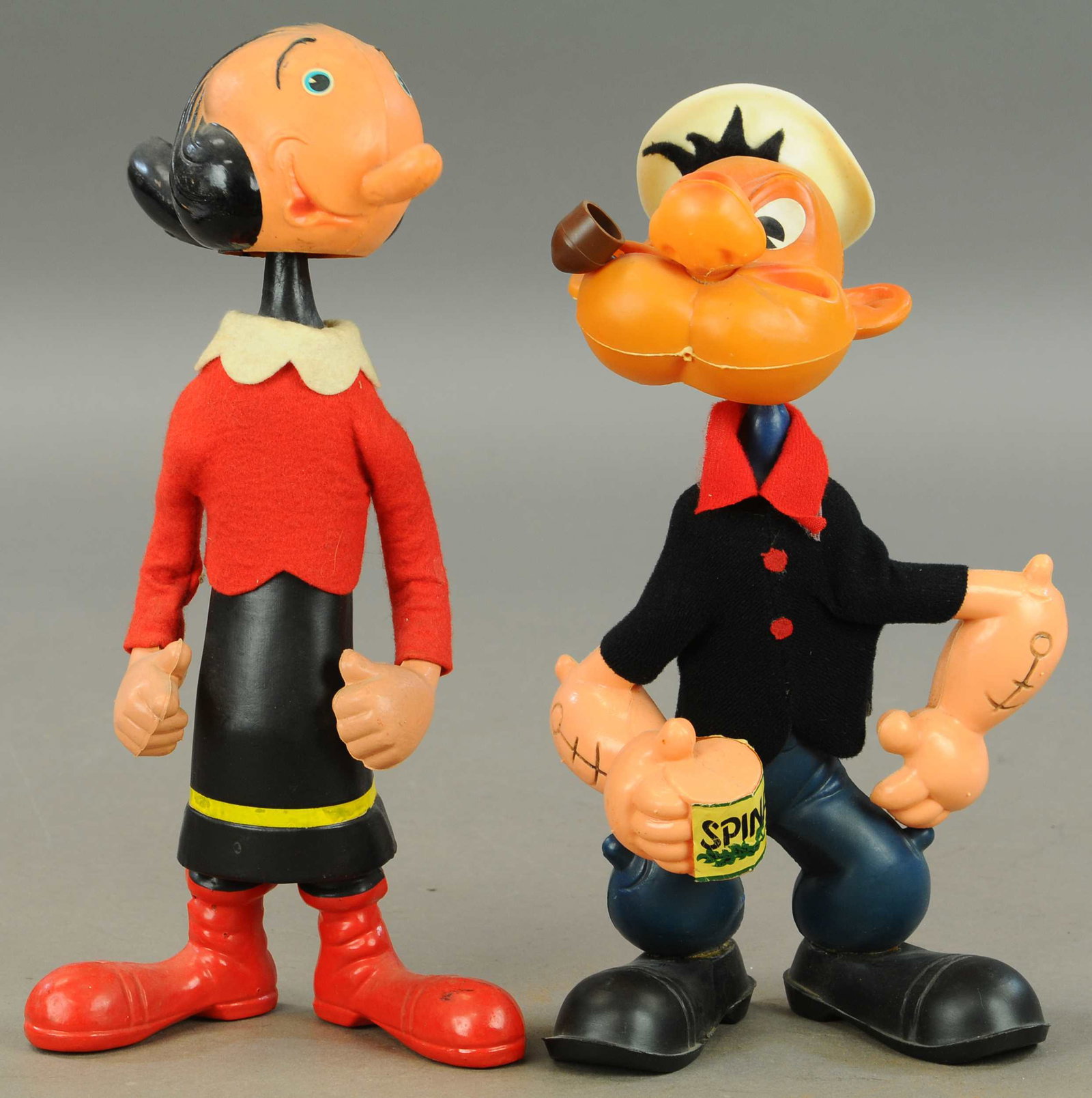 LARGE POPEYE & OLIVE OYL BOBBLEHEADS: 233. LARGE POPEYE & OLIVE OYL BOBBLEHEADS | 13" - 14" l. | All Original Condition. | $100 - $200