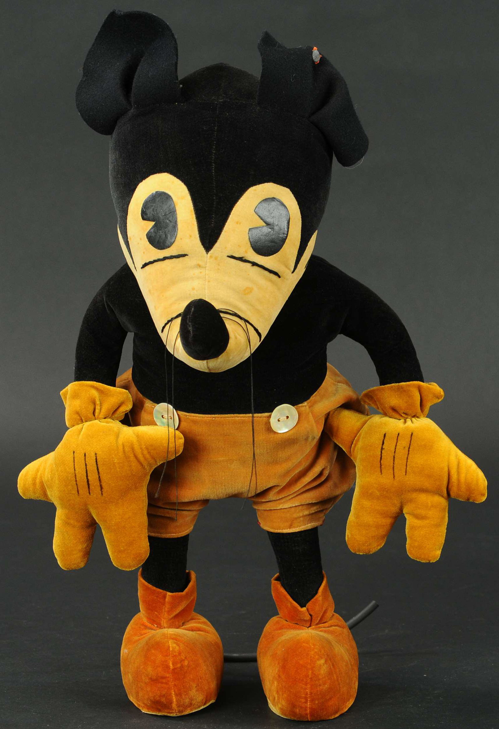 LARGE STEIFF MICKEY MOUSE: 403. LARGE STEIFF MICKEY MOUSE | 18" h. | Minor restitching at joints, left hand is loose, overall in (Excellent Condition) | $600 - $900