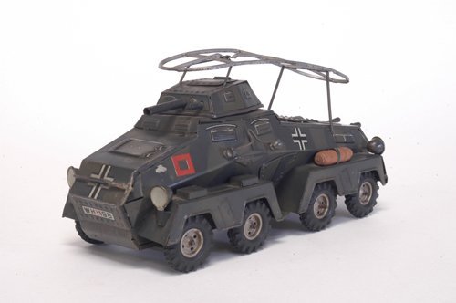ARMOURED TANK: Germany, attributed to Hausser, lithographed tin, done in battle grey, overhead antenna, fine details to body and appointment, depicts a Panzer with full guns, opening covers, forward/reverse levers a