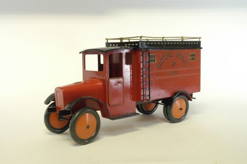 BING ''ROYAL MAIL'' DELIVERY VAN: Germany, painted in bright red, large decal on sides, this impressive example features side windows and opening rear doors to enclosed van body, cab has opening doors, large disc wheels, fully railed 
