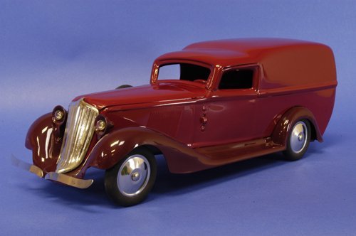 COR-COR GRAHAM PANEL TRUCK: Contemporary model, professionally restored, maroon body, deep maroon fenders, electric lights, nickel plated grill and bumper, nickel hubs with rubber tires. 20'' long.