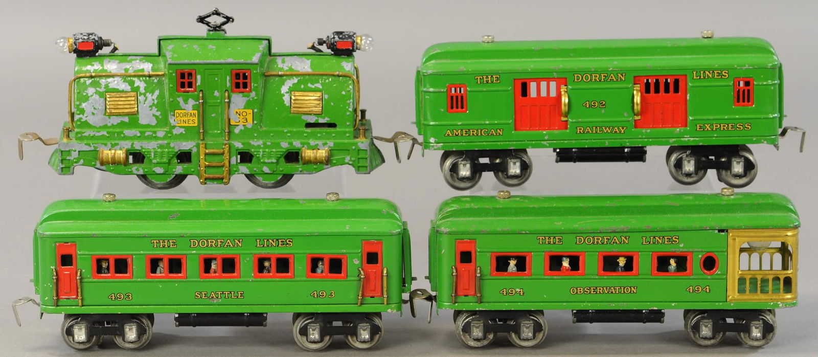 DORFAN PASSENGER SET: 225. DORFAN PASSENGER SET | O Gauge, electric. | Loco 8" l. | All Original Condition. | $200 - $400