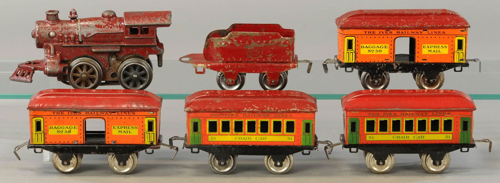 RED IVES LOCOMOTIVE & PASSENGER CARS (1 of 4)