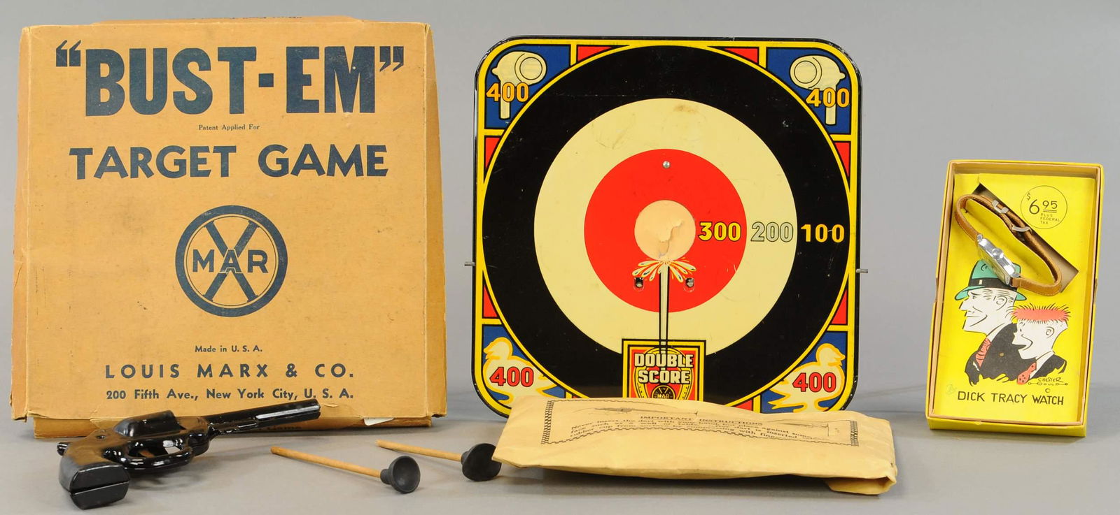 BOXED DICK TRACY WATCH W/ MARX BUST-EM TARGET (1 of 3)