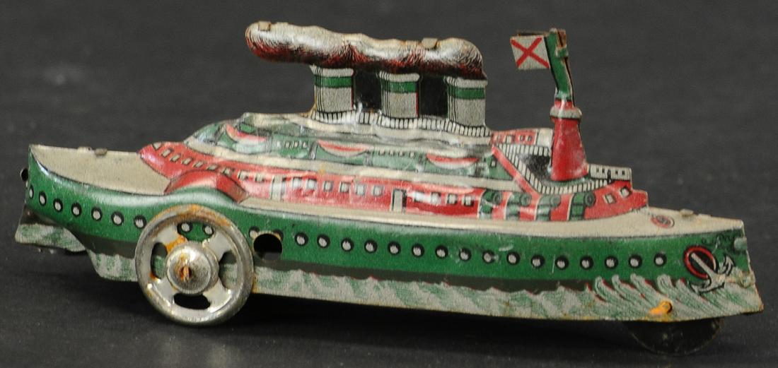 DISTLER BOAT PENNY TOY: 385. DISTLER BOAT PENNY TOY | Provenance: The Schroeder Collection. | 4.5" l. | (Excellent to Pristine Condition) | $400 - $600