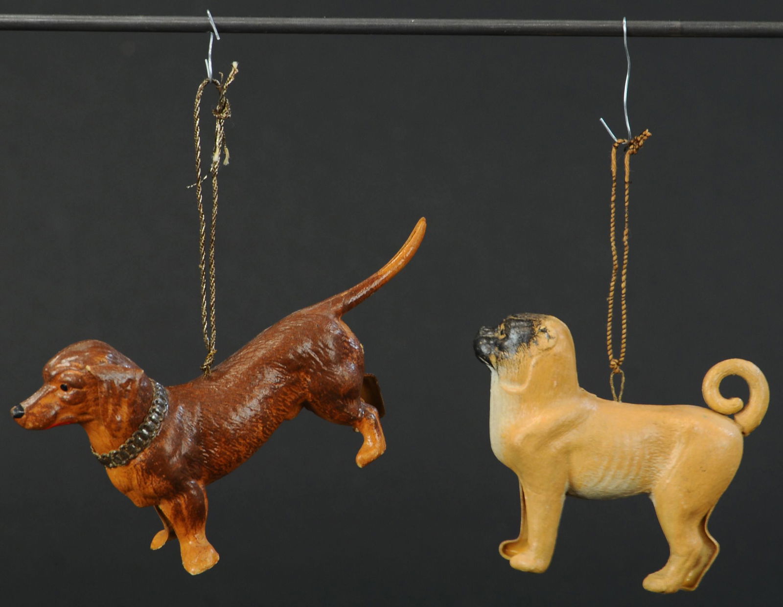 TWO DRESDEN DOG CHRISTMAS ORNAMENTS (1 of 3)
