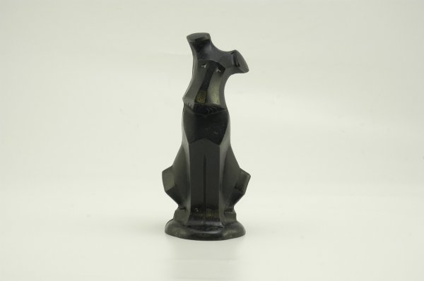 HUBLEY BLACK DECO DOG DOORSTOP: Cast iron, whimsical full figure piece depicts deco styled Scottie with head cocked to side. 4 3/4" x 10 3/4" h.
