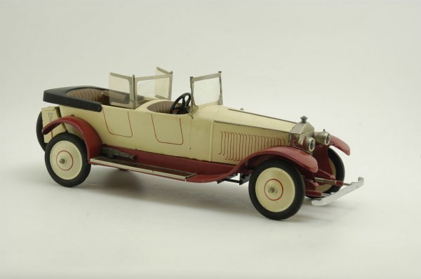 JEP ROLLS ROYCE PHANTOM: Dual Cowl Phaeton, Jouets de Paris, this model is sheer luxury in toys on wheels, done in cream color body, red trim and running boards, dual windshields, nickel electric lights, incredible clockwork 