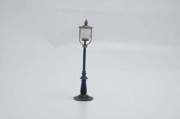 BING STREET LAMP: Germany, cast lamp, painted in blue, glass globe w/nickeled top and frame. 7 3/4" h.