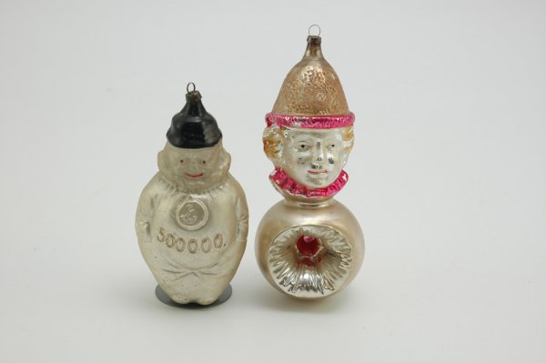 LOT OF TWO GLASS CLOWN ORNAMENTS