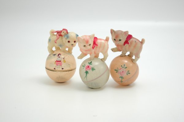 TWO KITTENS AND PUPPY CELLULOID ROLYS