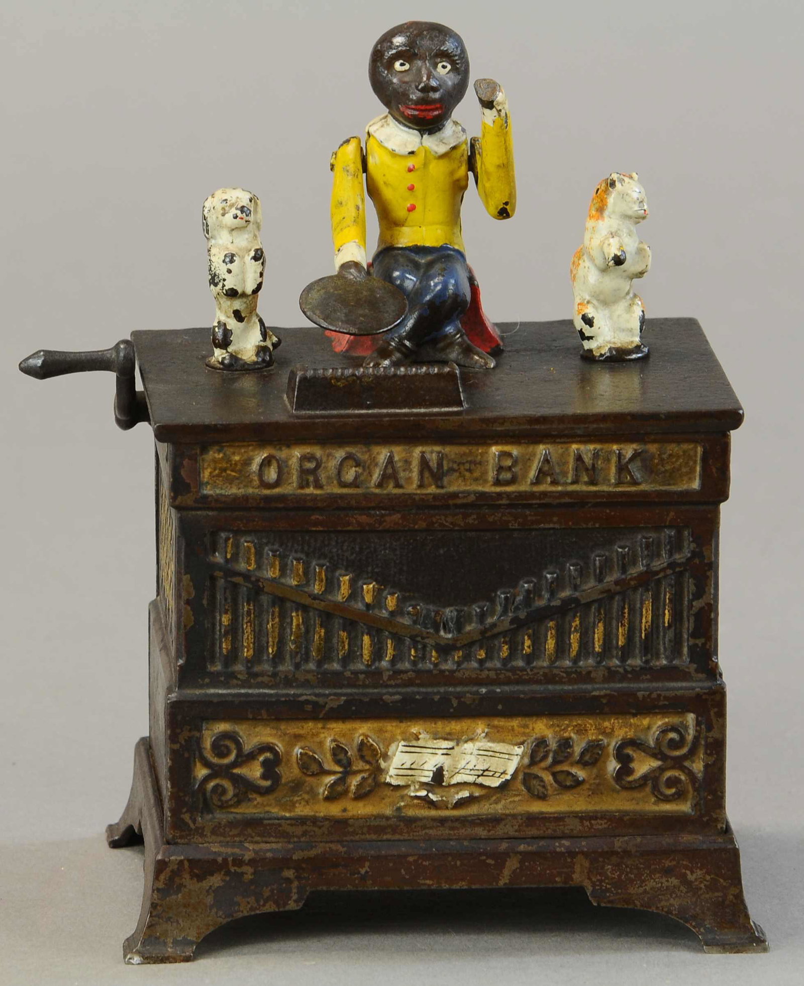 ORGAN BANK - CAT AND DOG: 1348. ORGAN BANK - CAT AND DOG | Missing trap and hand/hat, (VG-Exc. Cond.) | $300 - $600