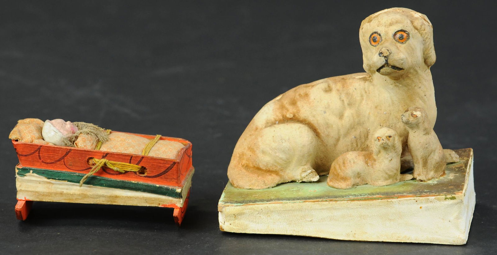 THURINGIA BABY IN CRADLE & DOG W/ PUPS SQUEAK TOYS (1 of 4)