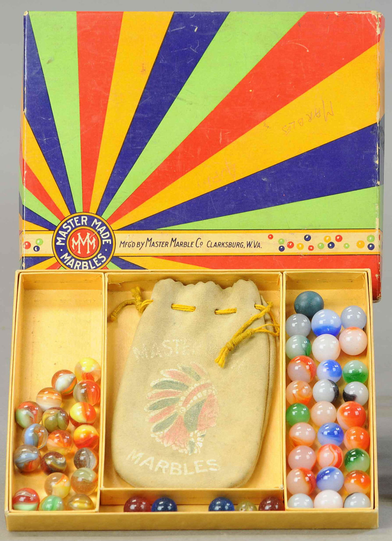 BOXED MASTER MADE MARBLES SET: 238. BOXED MASTER MADE MARBLES SET | Box 7" x 9" | All Original Conditionn. | $250 - $500