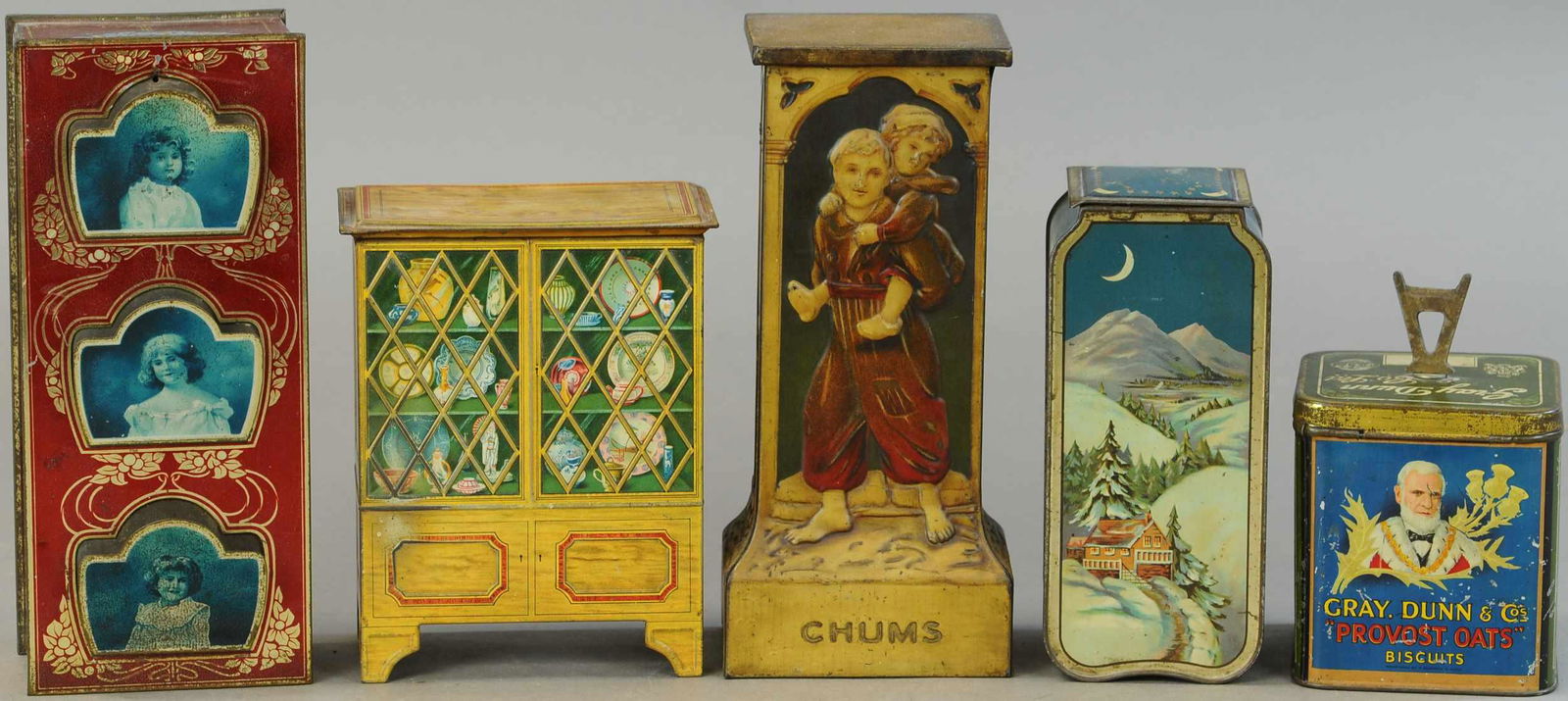 FIVE TIN LITHO ENGLISH BISCUIT TINS (1 of 3)