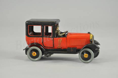 METALGRAF LANDALET: Italy, c. 1921, lithographed tin, classic styling with open driver's compartment and enclosed passenger area, clockwork driven, opening doors, nicely detailed from a company known for adding extra