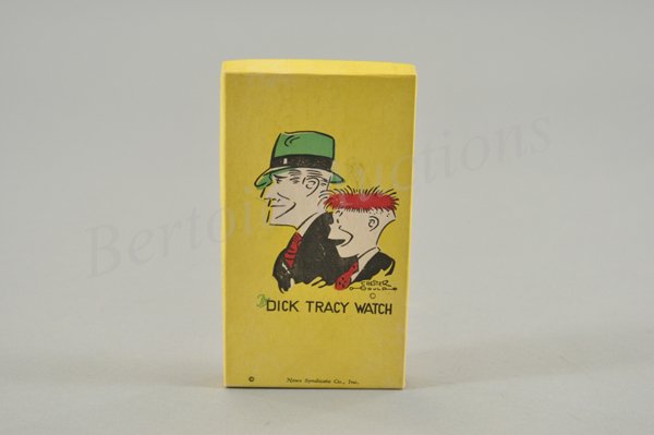 DICK TRACY WRIST WATCH WITH ORIGINAL BOX: New Haven Watch Co., c. 1948, features leather band and blue cloth strap, original price tag, colorful insert, working.