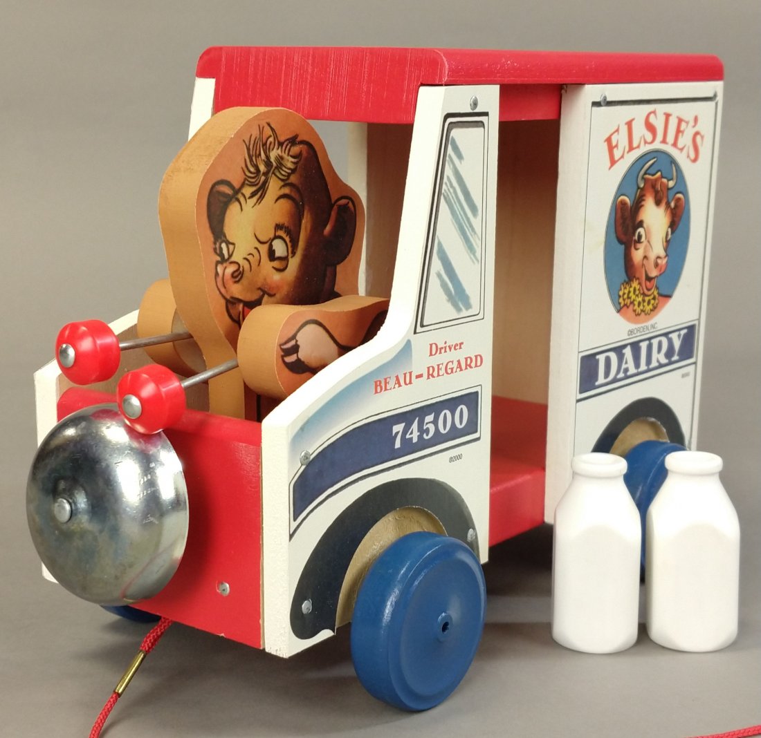 FISHER PRICE BOXED ELSIE DAIRY TRUCK: 113. FISHER PRICE BOXED ELSIE DAIRY TRUCK | 9.5" l. | Contemporary. | $175 - $150