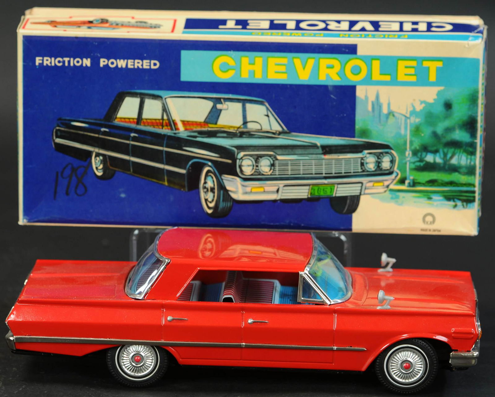BOXED K.A. JAPAN FRICTION CHEVROLET: 1. BOXED K.A. JAPAN FRICTION CHEVROLET | 13" l. | Old store stock, (Near Mint Cond.) | $700 - $1,000