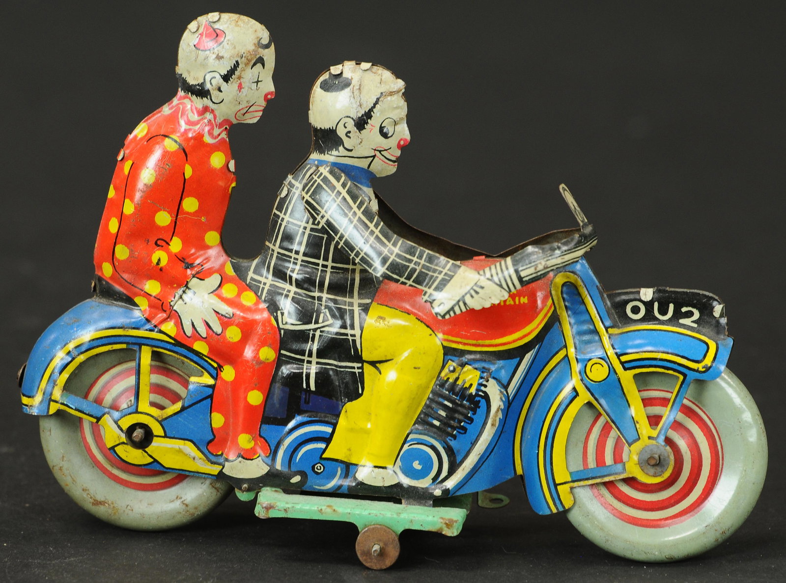 BRITISH CLOWNS ON MOTORCYCLE: 67. BRITISH CLOWNS ON MOTORCYCLE | Working. | 8.5" l. | (VG Cond.) | $500 - $750