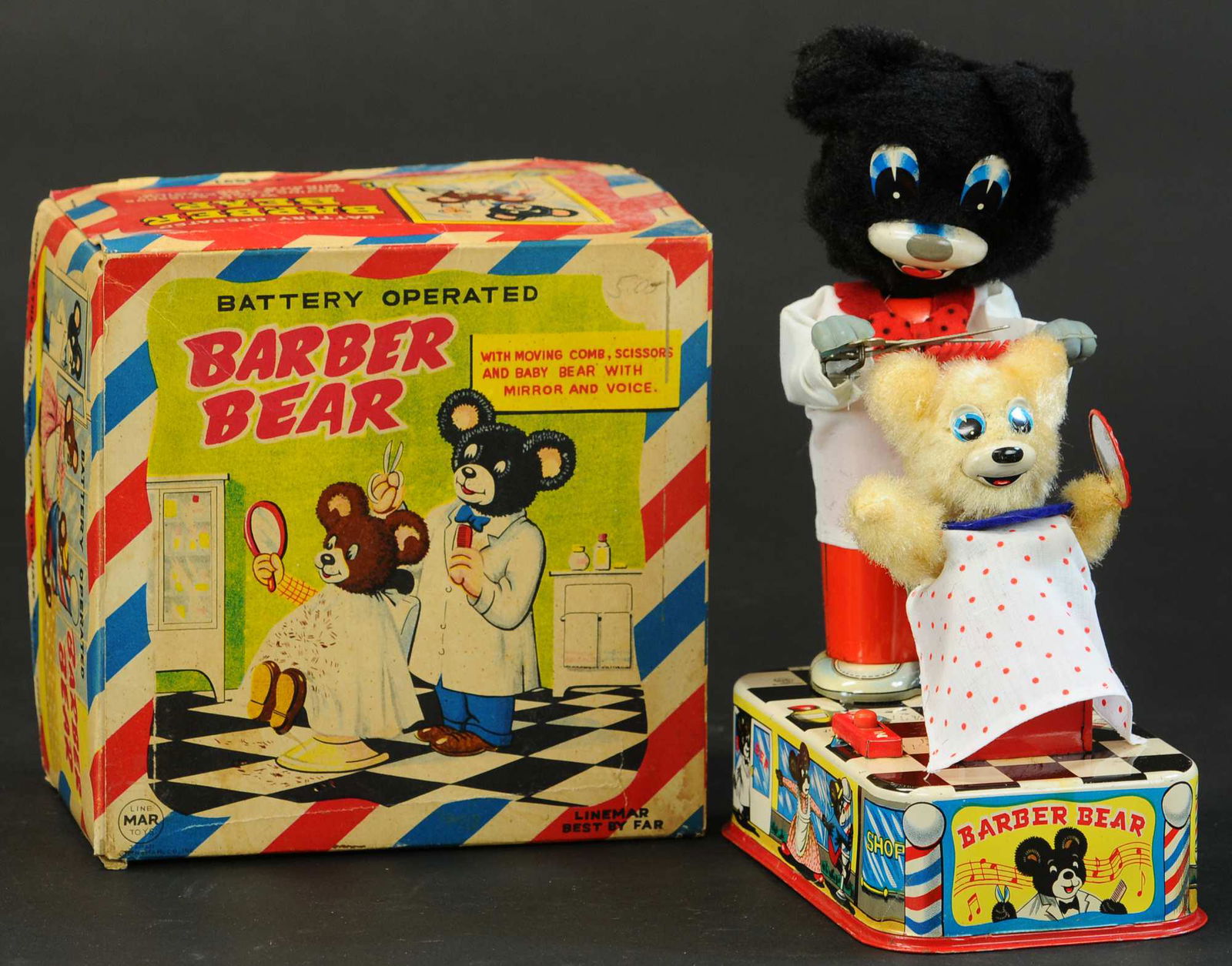 LINEMAR battery operated BARBER BEAR (1 of 3)