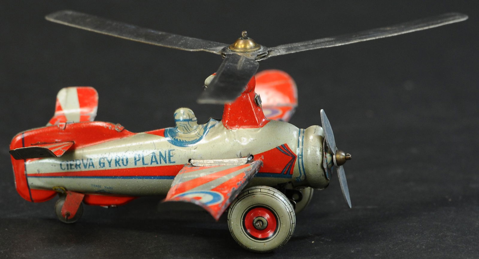 KURAMOCHI CIERVA GYRO PLANE: 243. KURAMOCHI CIERVA GYRO PLANE | Japan, wind-up. | 7.5" l. | All original in (Exc. Cond.) | $700 - $1,000