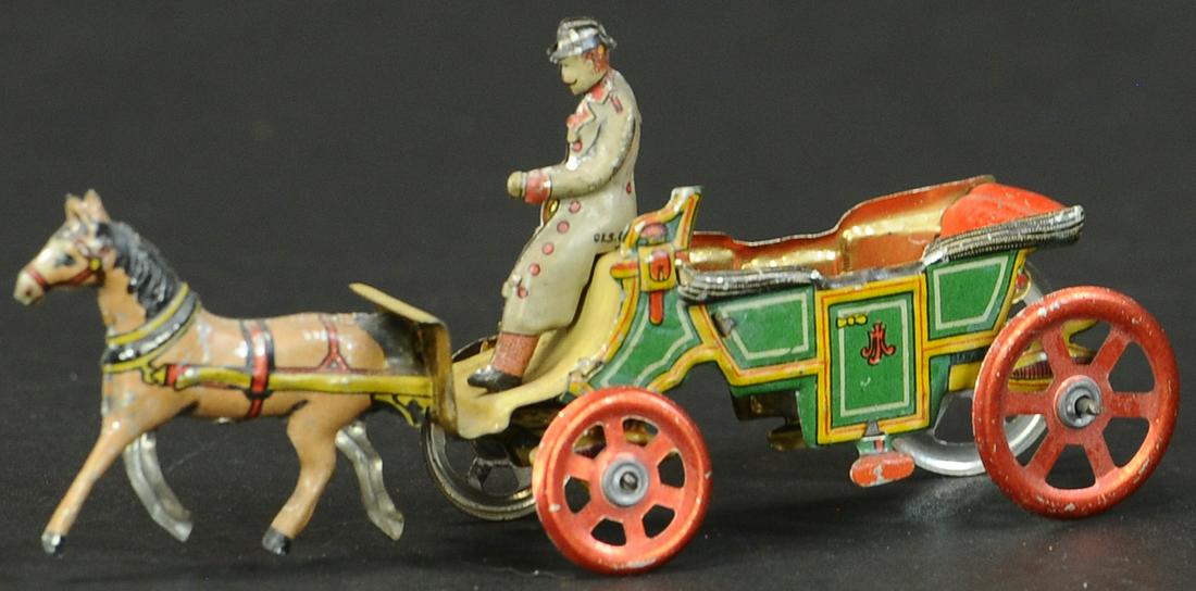 MEIER HORSE DRAWN LANDAU PENNY TOY: 437. MEIER HORSE DRAWN LANDAU PENNY TOY | 4.75" l. | (VG - Exc. Cond.) | $250 - $450