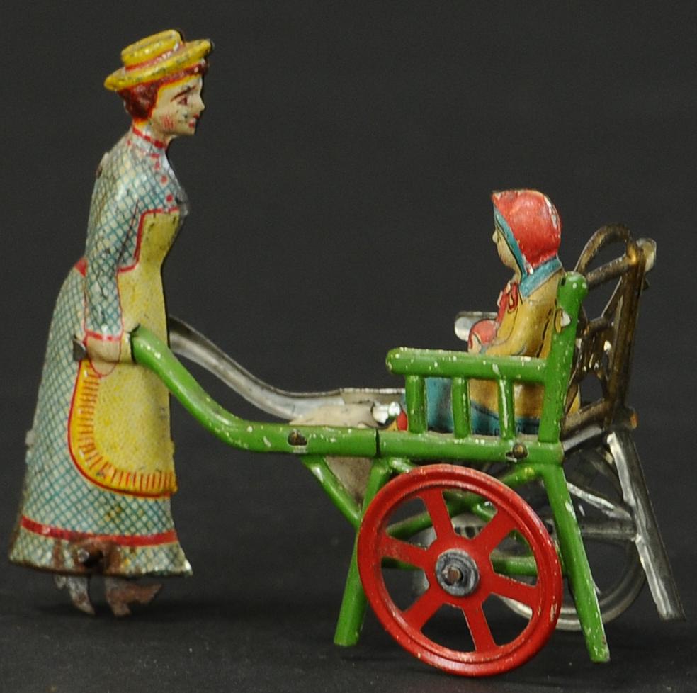 MEIER NANNY PUSHING STROLLER PENNY TOY: 447. MEIER NANNY PUSHING STROLLER PENNY TOY | 3.25" l. | (Exc. Cond.) | $200 - $300