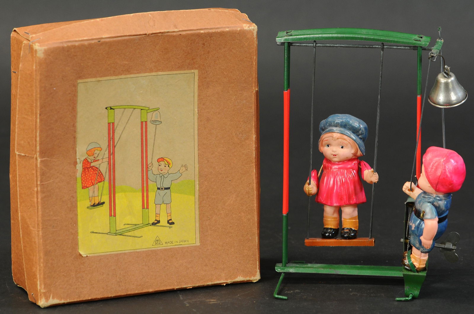 BOXED PRE-WAR JAPAN CHILDREN AT SWING (1 of 4)
