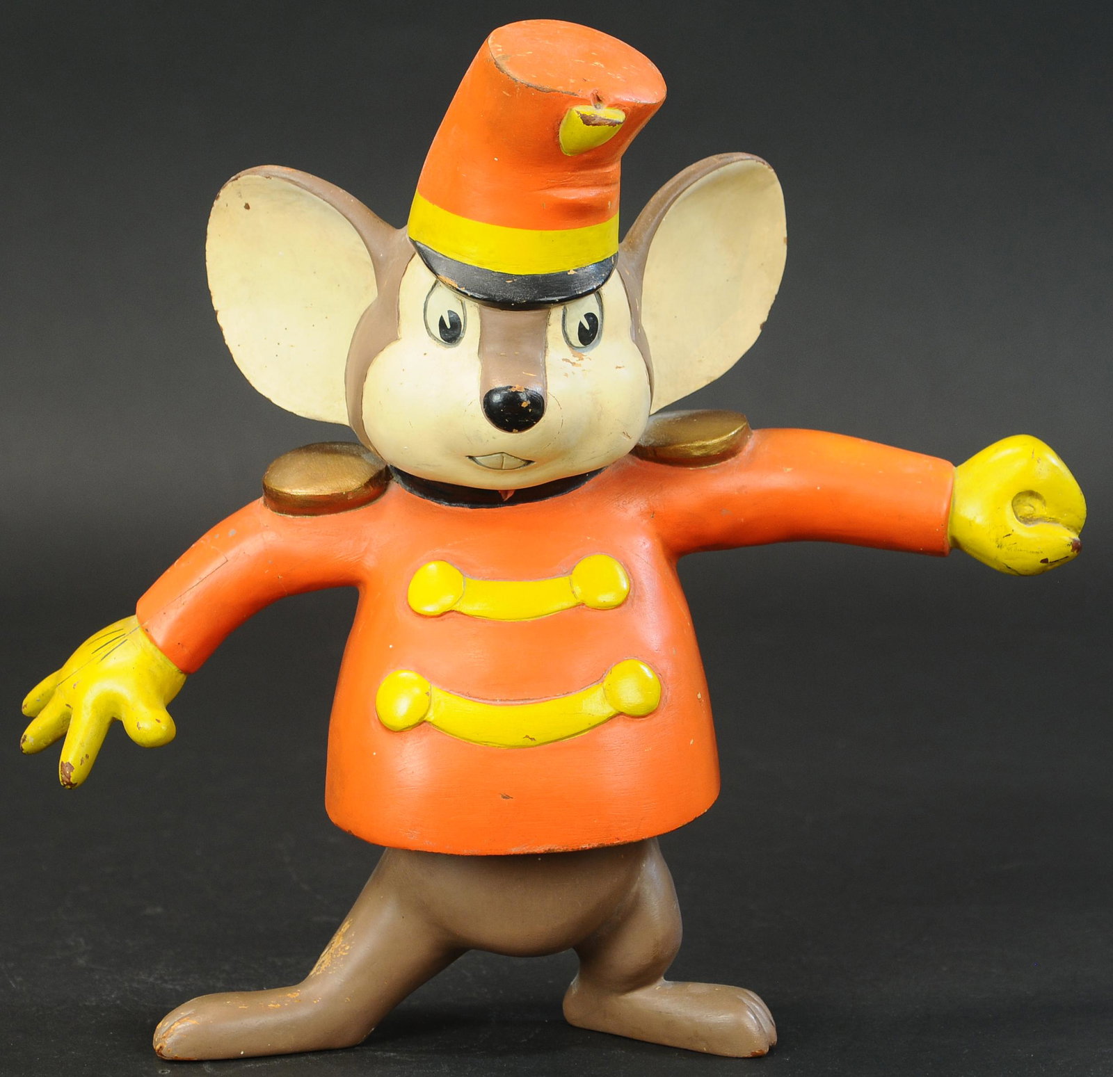 TIMOTHY WOOD CARVED MOUSE - DUMBO: 547. TIMOTHY WOOD CARVED MOUSE - DUMBO | Reportedly used as display piece in Disneyland. | 15" h. | (Exc. Cond.) | $800 - $1,200