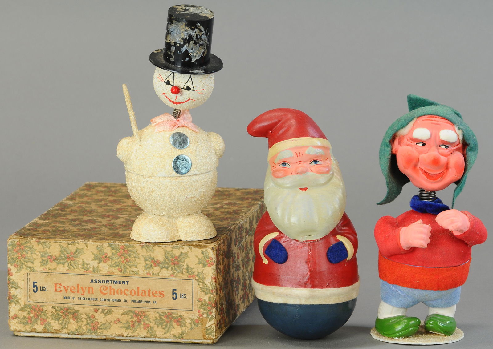 TWO CANDY CONTAINERS, SANTA, AND HOLLY BOX (1 of 2)