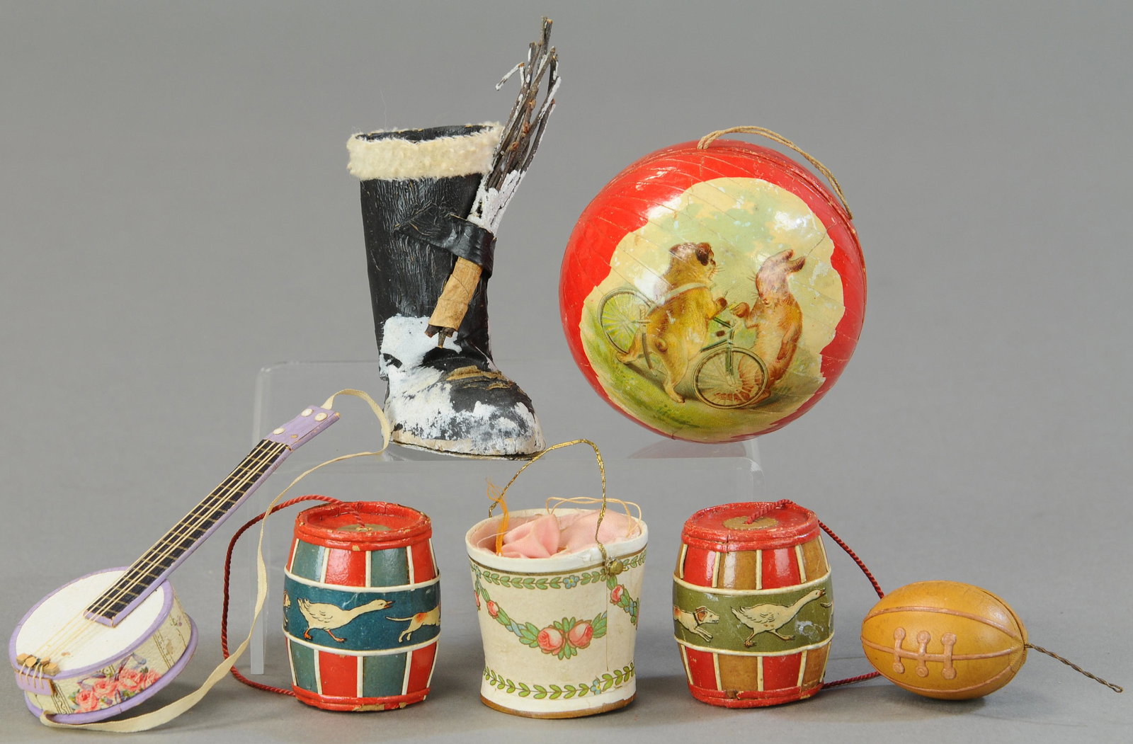 SEVEN DRESDEN CANDY CONTAINER ORNAMENTS (1 of 2)
