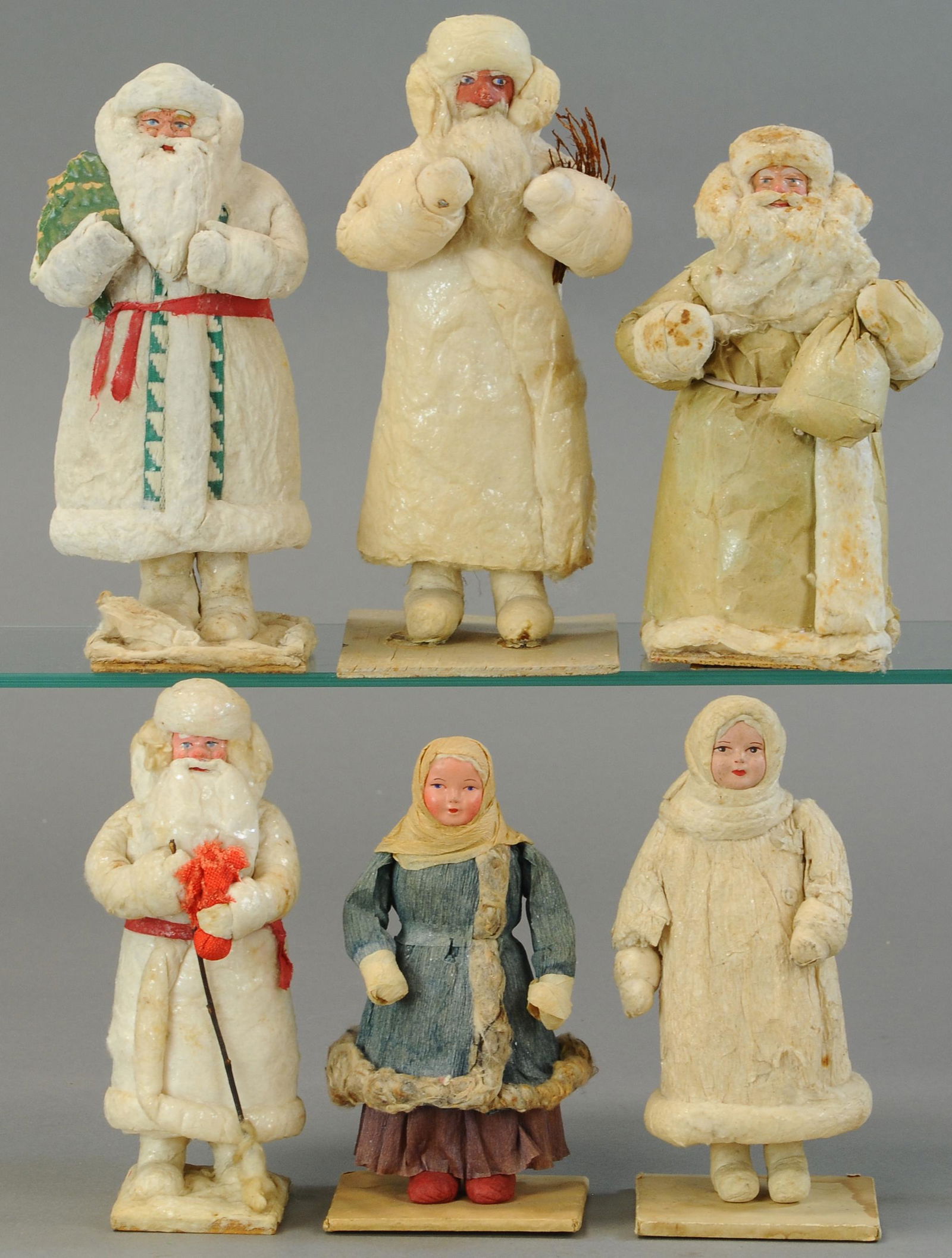 FOUR FATHER FROST AND TWO PEASANT GIRL FIGURES (1 of 3)