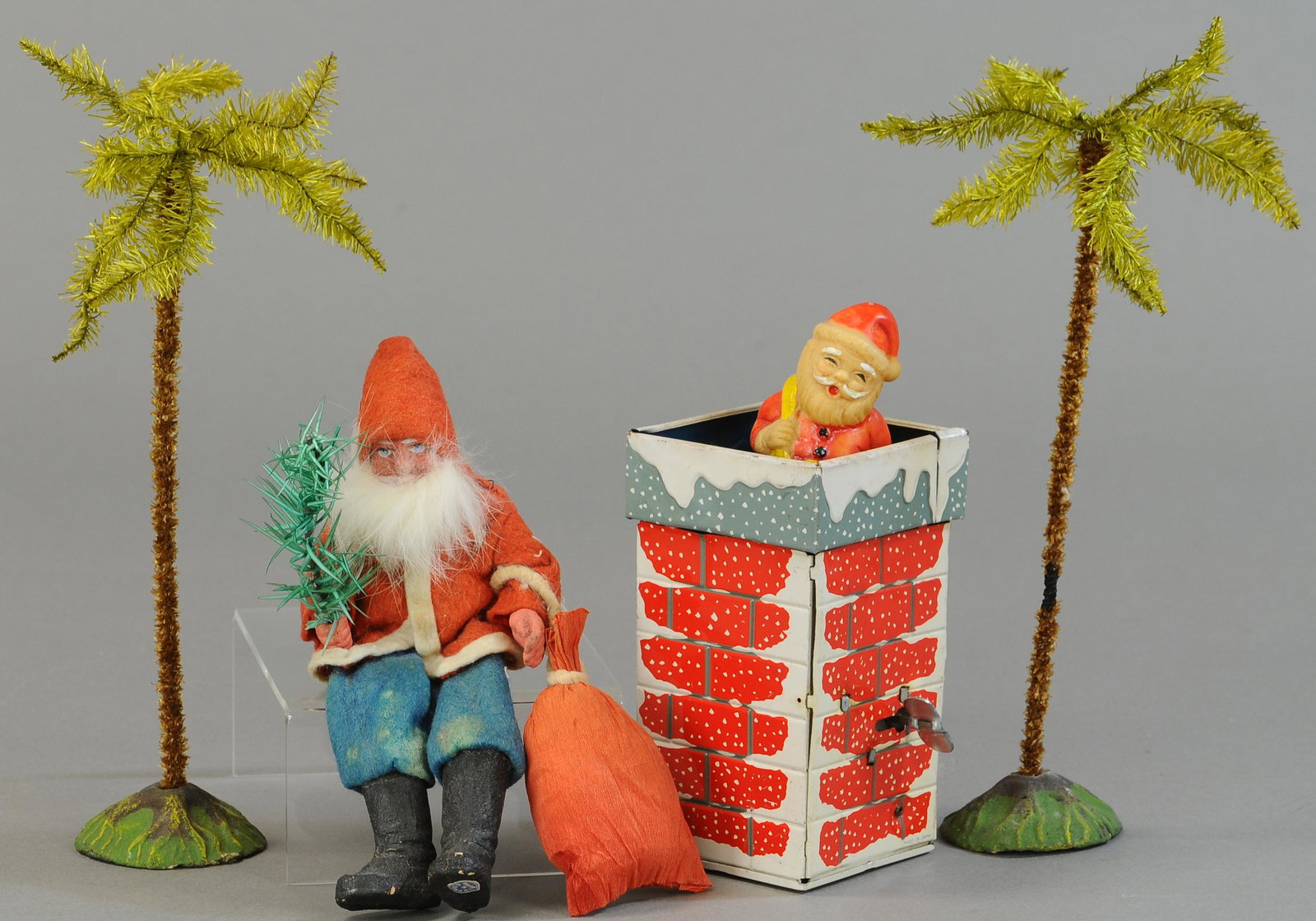 TWO SANTAS & TWO CHENILLE PALM TREES (1 of 2)