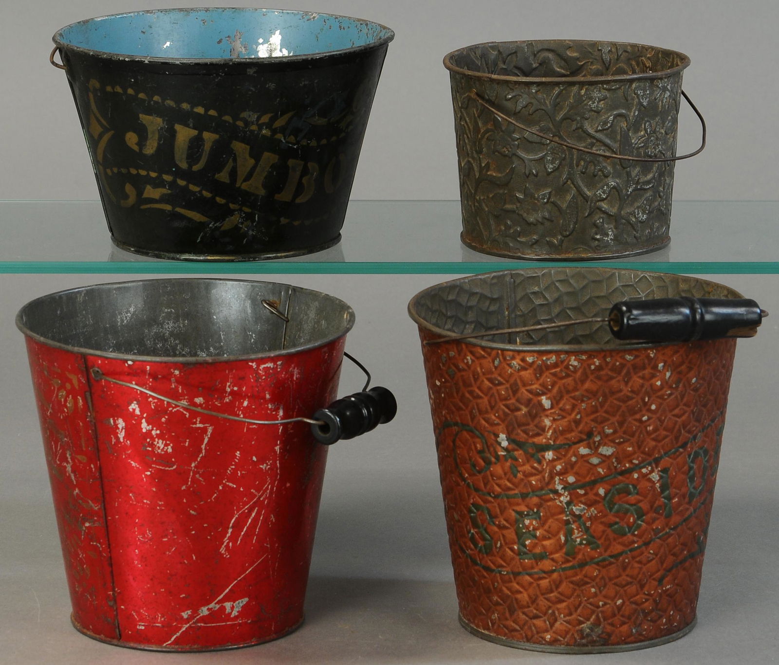 LOT OF FOUR EARLY SAND PAILS (1 of 2)