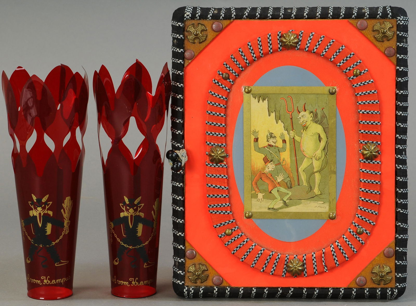 TWO CELLULOID KRAMPUS CANDY CONTAINERS & KRAMPUS (1 of 2)